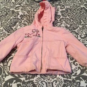Vintage 80s pink Quiltex coat with hoodie & cat detail